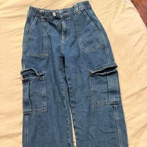 Denim cargo jeans size small but can easily fit a medium